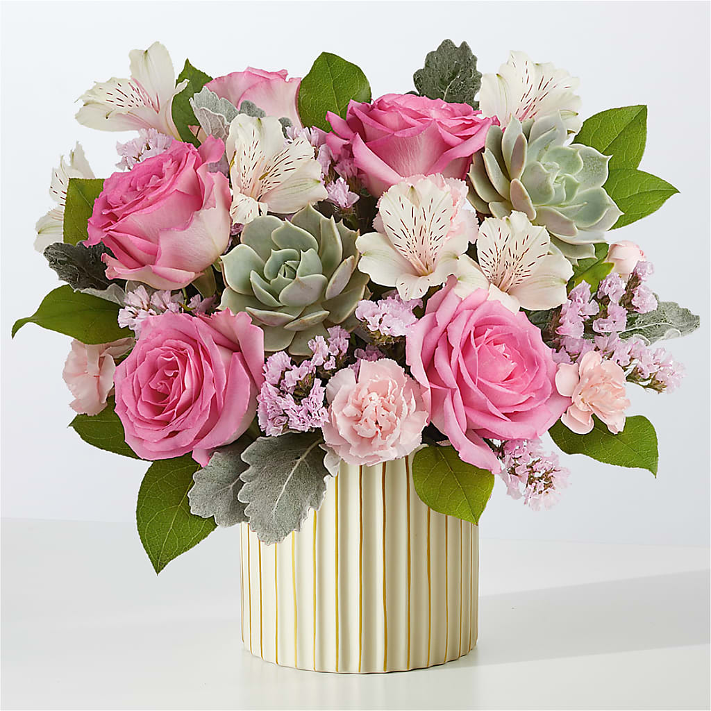 Dusty Rose Bouquet with Ivory Vase – Colchester Florist, Colchester CT