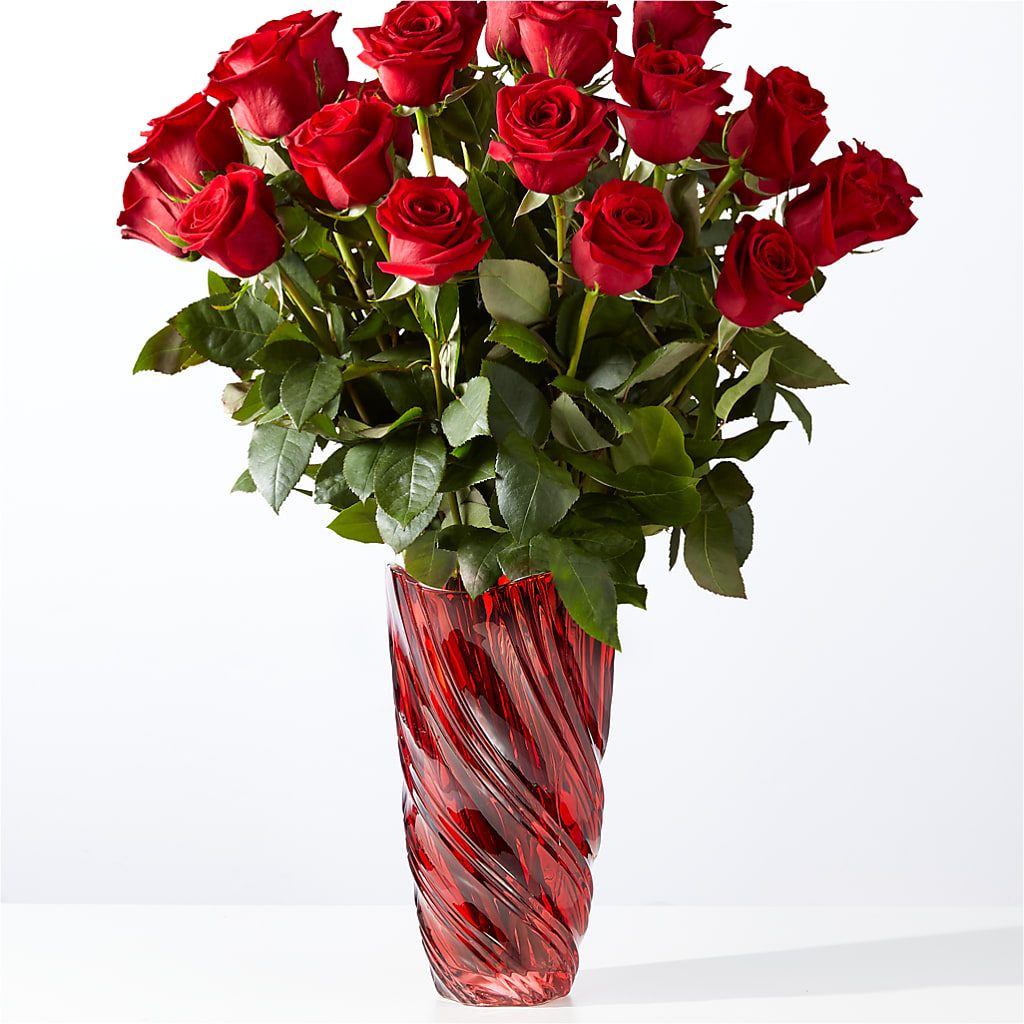 Classic Love Red Rose Bouquet with Luxe Swirl Vase – Colchester Florist, Colchester CT